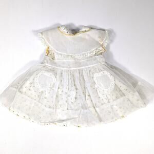 Vtg Little Miss Heidi Dress Girls Sz 18m 1950s Yellow Rosebud Floral Sheer Party